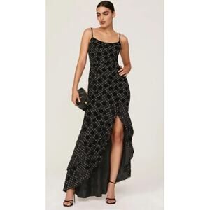Hutch Size 4 Malia Polka Dot Gown Maxi Shift Dress Black Flounce Hem Sleeveless